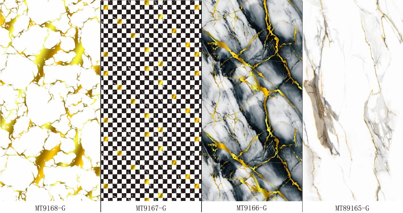 Gold-accent UV marble sheet catalog references